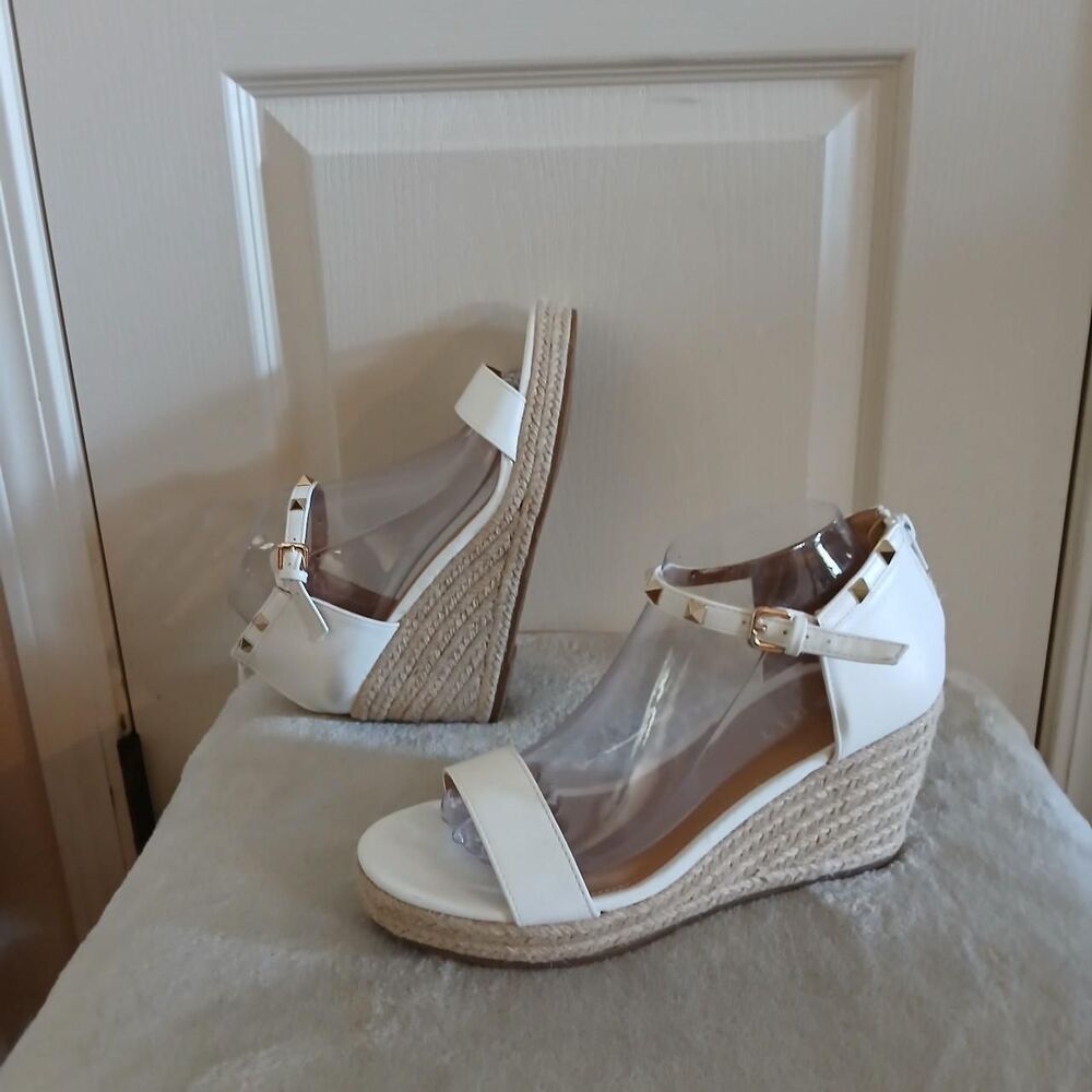 Esprit Romy Espadrille Jute Platform Wedge Sandals Gold Stud Ankle Strap 8.5 Y2K